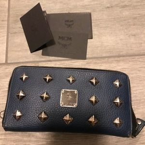 MCM large zip studded wallet